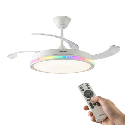 Ceiling Fan with RGB LED, Remote, Retractable Blades
