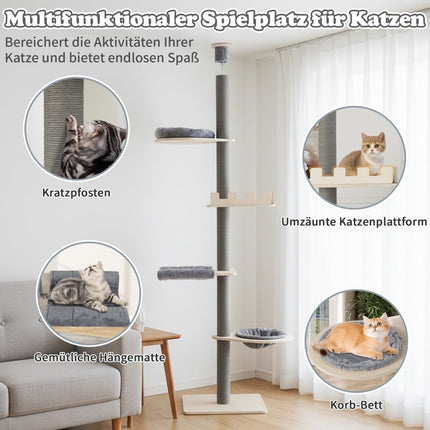 Ceiling-High Cat Tree, Adjustable 236-271 cm, Grey