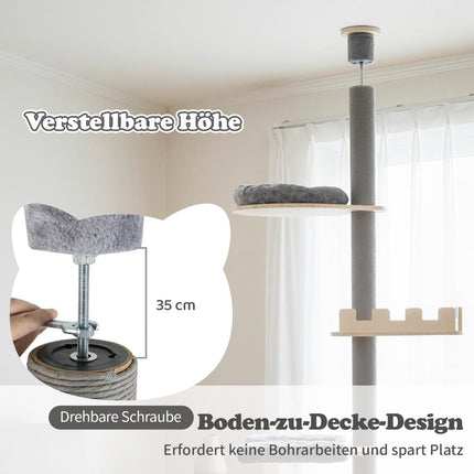 Ceiling-High Cat Tree, Adjustable 236-271 cm, Grey
