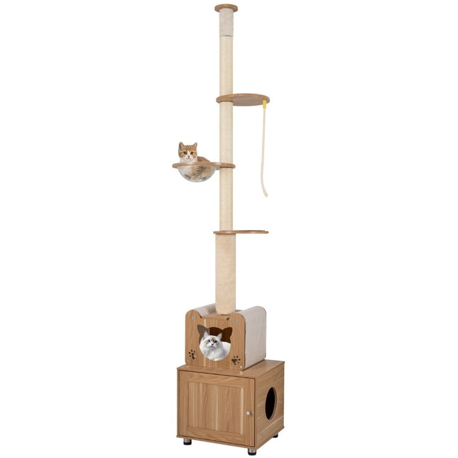 Deckenhoher Katzenkratzbaum mit verstellbarer Höhe & Katzentoilette