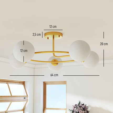Stropní svítidlo, 5x patice G9, 64 cm, zlato-bílá