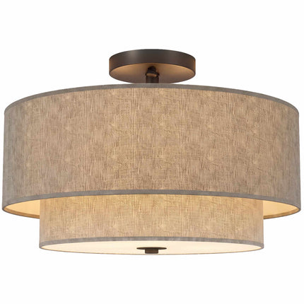 Ceiling Light with Double Linen-Look Shades, 3 x E14, Taupe, Black