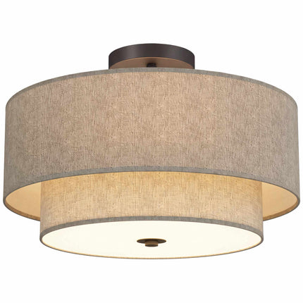 Ceiling Light with Double Linen-Look Shades, 3 x E14, Taupe, Black