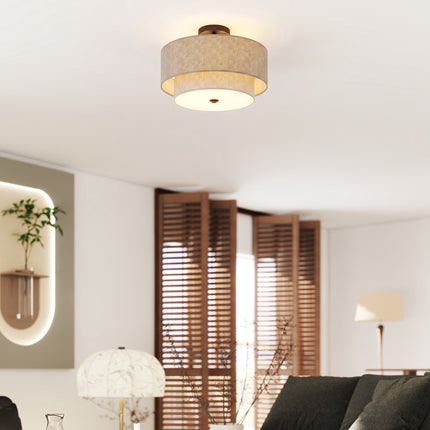 Ceiling Light with Double Linen-Look Shades, 3 x E14, Taupe, Black