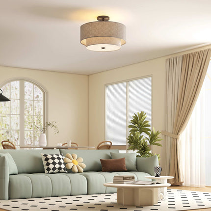 Ceiling Light with Double Linen-Look Shades, 3 x E14, Taupe, Black