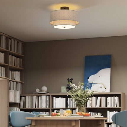 Ceiling Light with Double Linen-Look Shades, 3 x E14, Taupe, Black