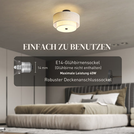 Deckenleuchte mit doppelten Leinenlampenschirmen, Cremeweiß