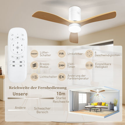 Deckenventilator mit LED-Beleuchtung & Fernbedienung, 117 cm, Reversibel