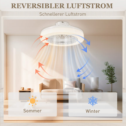 Ceiling fan with LED light, remote control, dimmable, 6 speeds