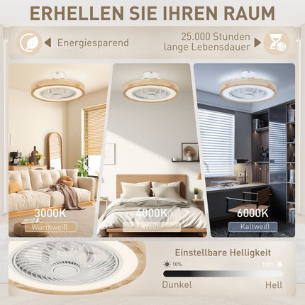 Ventilateur de plafond avec télécommande d'éclairage Plafonnier ventilateur LED dimmable avec couleur RVB, 6 vitesses Lampe 40 W avec ventilateur, minuterie réversible pour chambre naturel 50 cm |