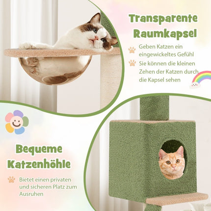 Deckenhoher Kratzbaum 5-stöckiger Katzenbaum mit Katzenhöhle &amp; Raumkapsel 218-253 cm