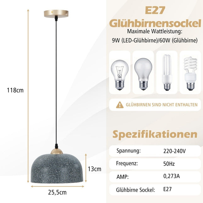 Deckenleuchte mit verstellbarem Hängekabel &amp; E27 Sockel Pendelleuchte Hängelampe Grau