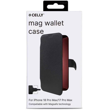 Celly Wally Mag Wallet Case iPhone 18 Pro Max and 17 Pro Max, MagSafe, Black