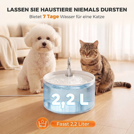 Ceramic Cat Water Fountain 2.2 L with 4-Stage Filtration, Quiet Pump, White