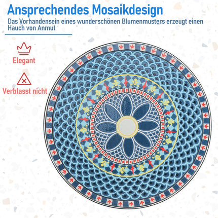 Ceramic Mosaic Side Table – Blue, Metal Legs, 60x72 cm