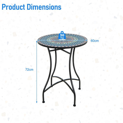 Ceramic Mosaic Side Table – Blue, Metal Legs, 60x72 cm