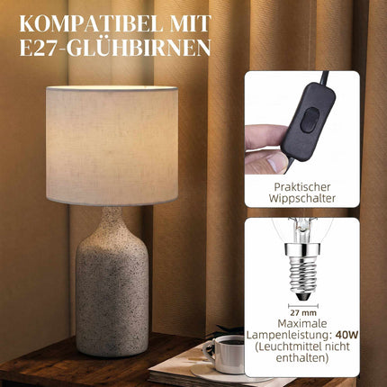 Ceramic Table Lamp with Linen Shade, Sand & Beige, 22x45 cm