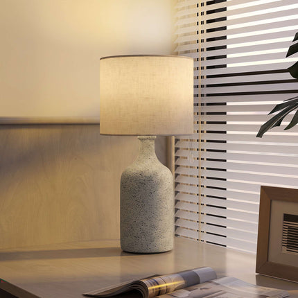 Ceramic Table Lamp with Linen Shade, Sand & Beige, 22x45 cm