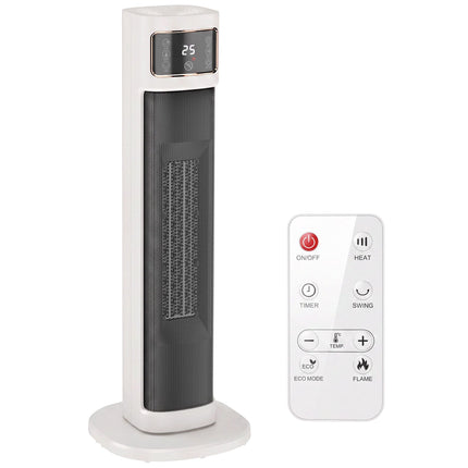 Ceramic Tower Fan Heater 2000 W with Remote and Thermostat, White, 4 Modes