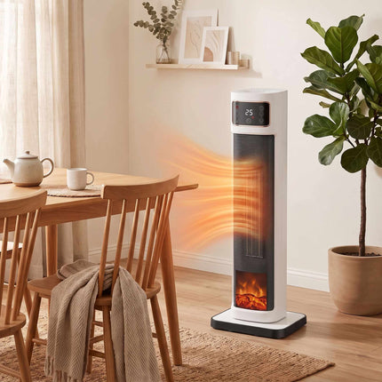 Ceramic Tower Fan Heater 2000 W with Remote and Thermostat, White, 4 Modes