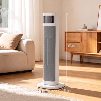 Ceramic Tower Fan Heater 2000 W with Remote and Thermostat, White, 4 Modes