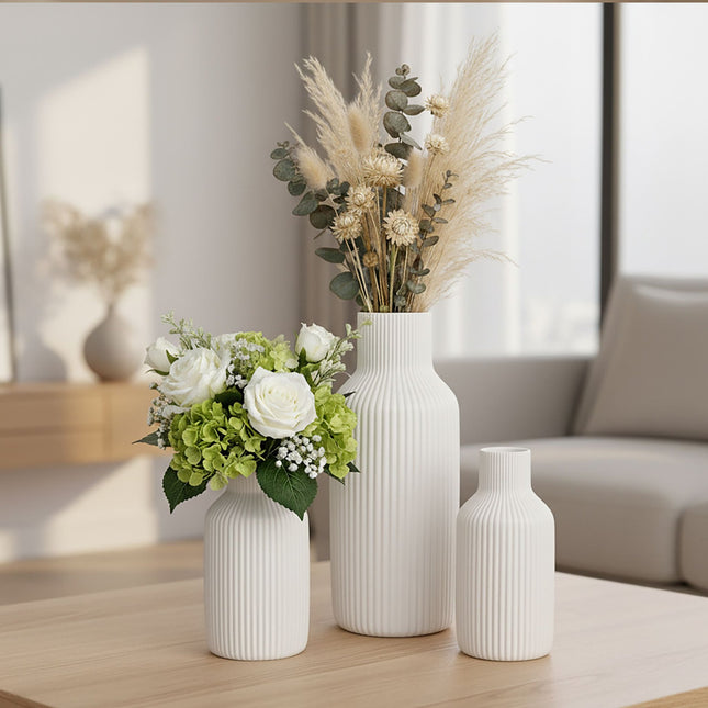 Ceramic Vase Set, 3 Sizes – Textured, Minimalist Design