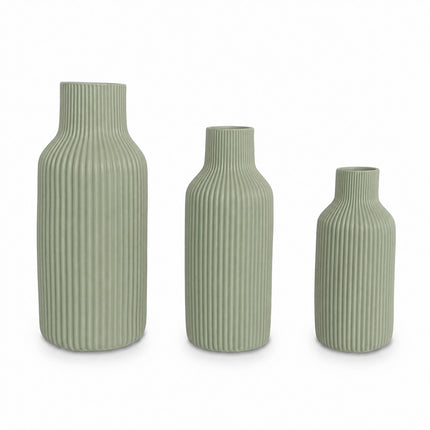 Ceramic Vase Set of 3 – Sage, Textured Scandinavian Design