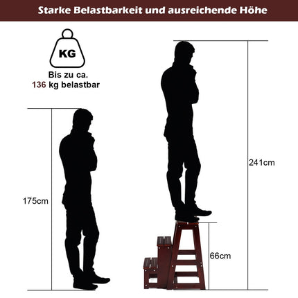 Stuhlleiter Leiter Stuhl Hocker Leiter Trittstuhl Tritthocker Klapptrittleiter 3 Stufen Braun