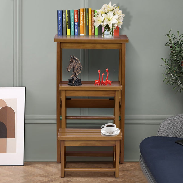 Stuhlleiter Leiter Stuhl Hocker Leiter Trittstuhl Tritthocker Trittleiter klappbar 3 Stufen Walnuss