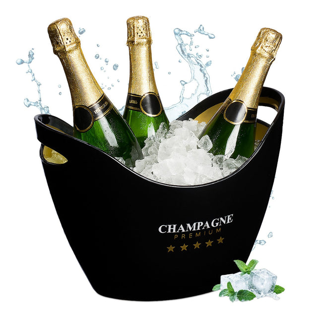 Champagne Ice Bucket, 8L Black/Gold, Beverage Cooler