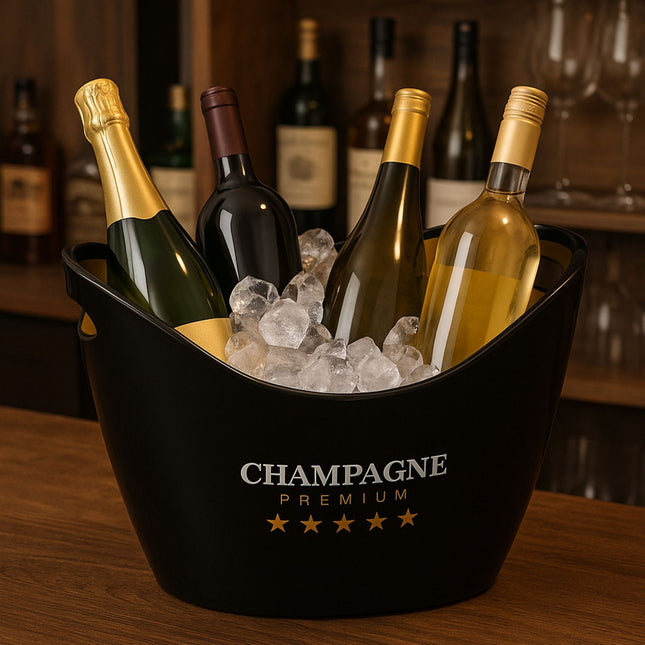 Champagne Ice Bucket, 8L Black/Gold, Beverage Cooler