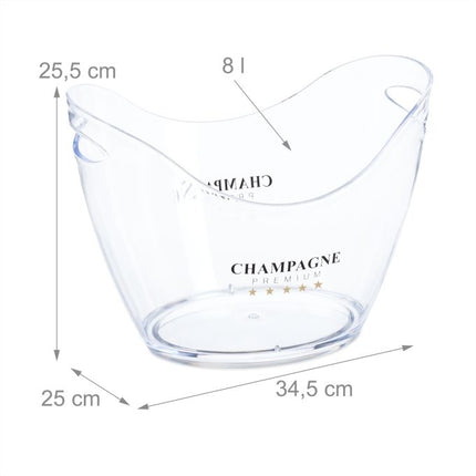 Champagne Ice Bucket, 8L Clear with Handles
