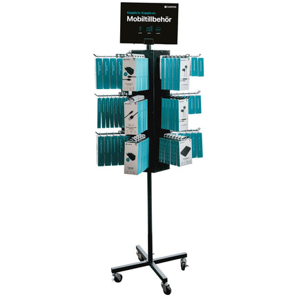 Champion Rotating Floor Display Stand with 18 Hooks, 90 Mobile Accessories