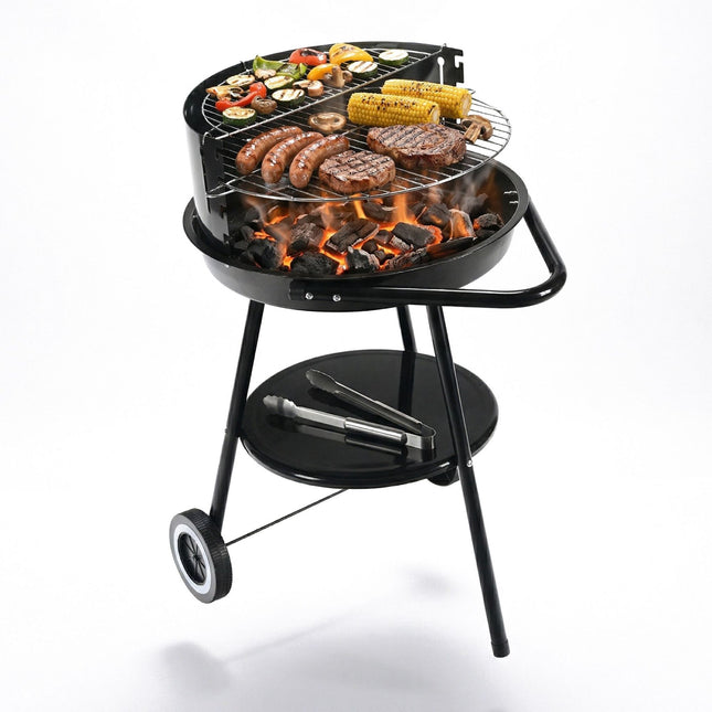 Holzkohlegrill mit Windschutz & Ablagefläche, Schwarz