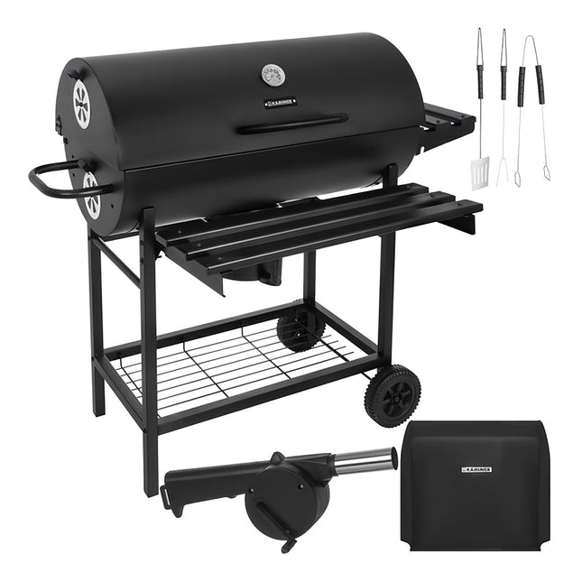 Holzkohle-Gartengrill mit Abdeckung, Thermometer, Ablagen