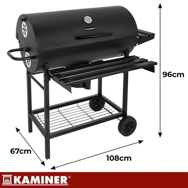 Holzkohle-Gartengrill mit Abdeckung, Thermometer, Ablagen