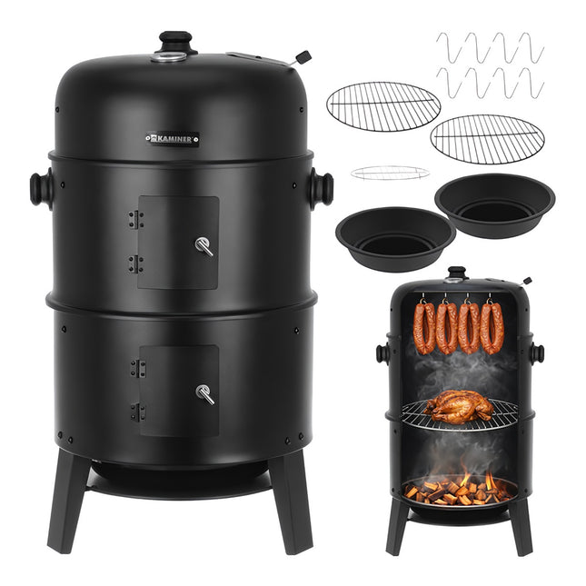 Holzkohle-Gartengrill mit Smoker, Thermometer, Abdeckung