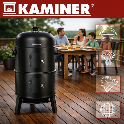 Holzkohle-Gartengrill mit Smoker, Thermometer, Abdeckung