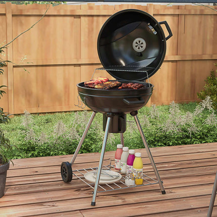 Holzkohlegrill mit Rädern, Ablage und Thermometer