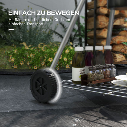 Holzkohlegrill mit Rädern, Ablage und Thermometer