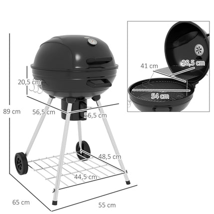 Holzkohlegrill mit Rädern, Ablage und Thermometer