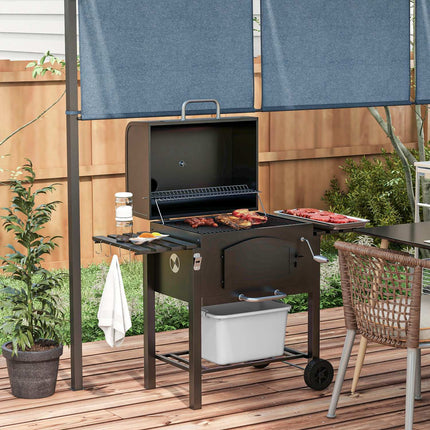 Holzkohlegrill mit Smoker, Warmhalterost, Rädern