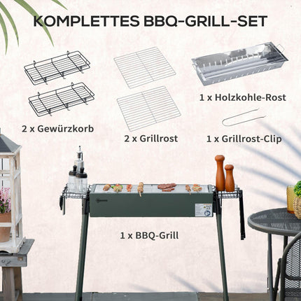 Holzkohle-Campinggrill – Edelstahl, Seitenkörbe