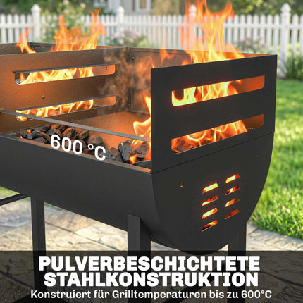 Holzkohlegrillwagen mit zwei Zonen, verstellbaren Rosten, Rollen