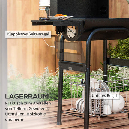 Holzkohlegrillwagen, Edelstahl, Abdeckung und Räder