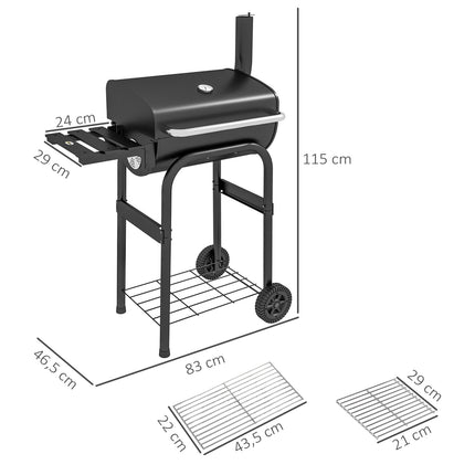 Holzkohlegrillwagen, Edelstahl, Abdeckung und Räder