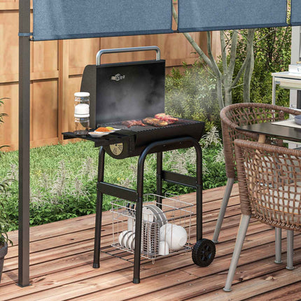 Holzkohlegrillwagen, Edelstahl, Abdeckung und Räder