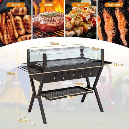 Holzkohlegrill mit Windschutz, Gewürzablagen & Edelstahlrosten