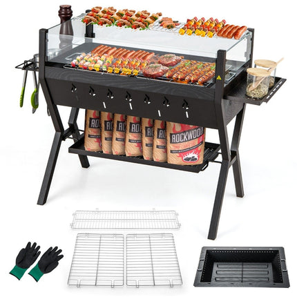Holzkohlegrill mit Windschutz, Gewürzablagen & Edelstahlrosten