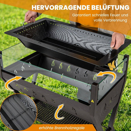Holzkohlegrill mit Windschutz, Gewürzablagen & Edelstahlrosten